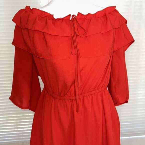 Jack by BB Dakota M Vibrant Poppy Red On or Off Shoulder Ruffle Mini Dress - Picture 7 of 16